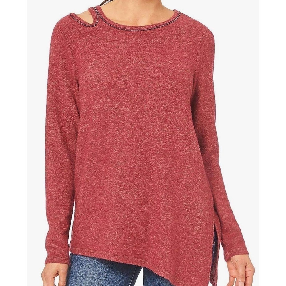 Democracy Women's Long Sleeve One Shoulder Cut Out Assymetric Hem Sweater